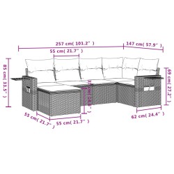 Salon de jardin 6 pcs avec coussins marron résine tressée 