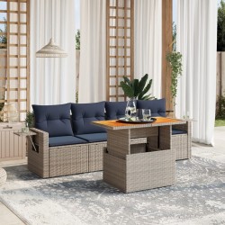 Salon de jardin 5 pcs avec coussins gris résine tressée 