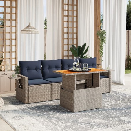 Salon de jardin 5 pcs avec coussins gris résine tressée 