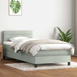 Sommier à lattes de lit et matelas gris clair 80x210 cm velours 