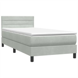 Sommier à lattes de lit et matelas gris clair 80x210 cm velours 