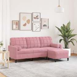Canapé à 3 places avec repose-pieds Rose 180 cm Velours 
