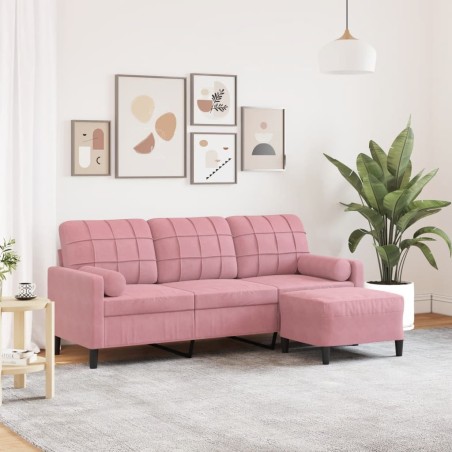 Canapé à 3 places avec repose-pieds Rose 180 cm Velours 