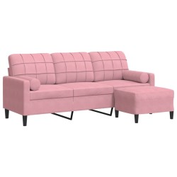 Canapé à 3 places avec repose-pieds Rose 180 cm Velours 