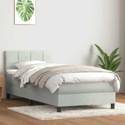 Sommier à lattes de lit et matelas gris clair 80x210 cm velours 