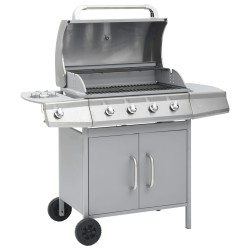 Barbecue à gaz 4+1 zones de cuisson Argenté Inox  