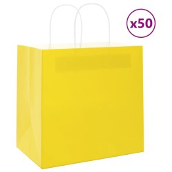 Sacs en papier 50 pcs avec poignées jaune 26x17x25 cm 