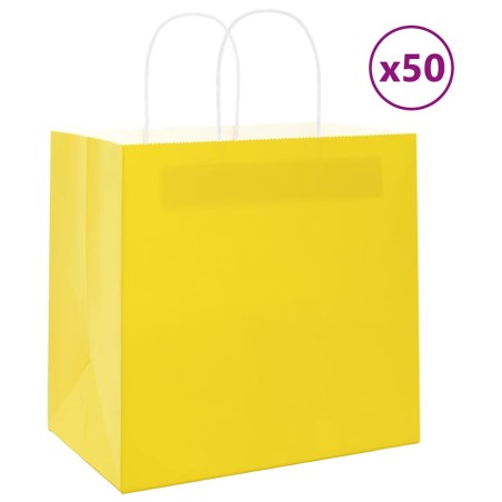 Sacs en papier 50 pcs avec poignées jaune 26x17x25 cm 