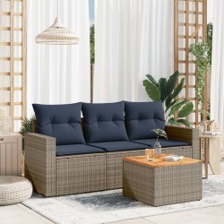 Salon de jardin 4 pcs avec coussins gris résine tressée 