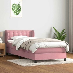 Sommier à lattes de lit avec matelas rose 90x220 cm velours 
