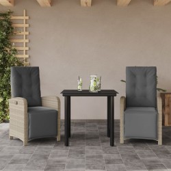 Ensemble de bistro 3 pcs et coussins gris clair résine tressée 