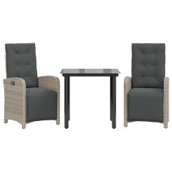 Ensemble de bistro 3 pcs et coussins gris clair résine tressée 