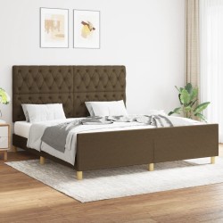 Cadre de lit sans matelas marron foncé 160x200 cm tissu 