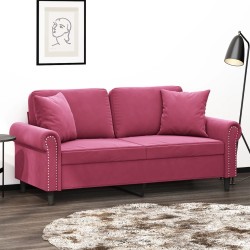 Canapé 2 places avec oreillers bordeaux 140 cm velours 