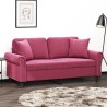Canapé 2 places avec oreillers bordeaux 140 cm velours 