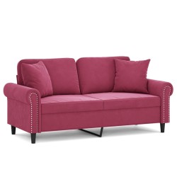 Canapé 2 places avec oreillers bordeaux 140 cm velours 