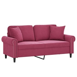 Canapé 2 places avec oreillers bordeaux 140 cm velours 