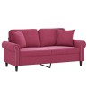 Canapé 2 places avec oreillers bordeaux 140 cm velours 