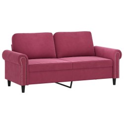 Canapé 2 places avec oreillers bordeaux 140 cm velours 