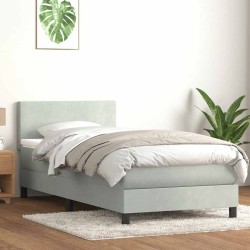 Sommier à lattes de lit et matelas gris clair 80x210 cm velours 