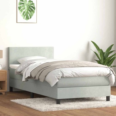 Sommier à lattes de lit et matelas gris clair 80x210 cm velours 