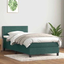 Sommier à lattes de lit et matelas vert foncé 90x210 cm velours 