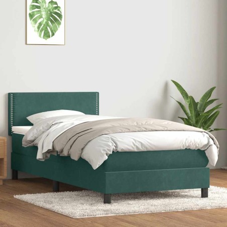Sommier à lattes de lit et matelas vert foncé 90x210 cm velours 