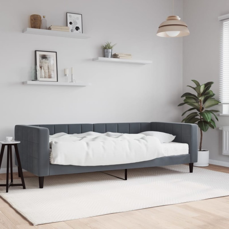 Lit de jour avec matelas gris foncé 90x190 cm velours 