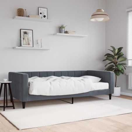 Lit de jour avec matelas gris foncé 90x190 cm velours 