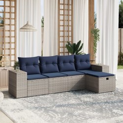 Salon de jardin 5 pcs avec coussins gris résine tressée 