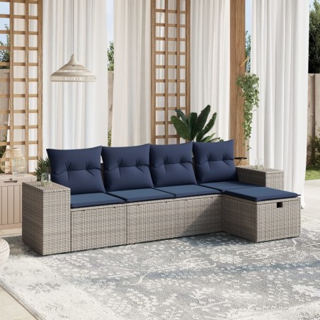 Salon de jardin 5 pcs avec coussins gris résine tressée 