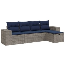Salon de jardin 5 pcs avec coussins gris résine tressée 