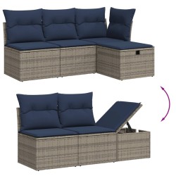 Salon de jardin 5 pcs avec coussins gris résine tressée 