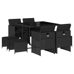 Ensemble à manger de jardin 9pcs coussins noir résine tressée 