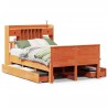 Lit bibliothèque sans matelas cire marron 135x190 cm pin massif 
