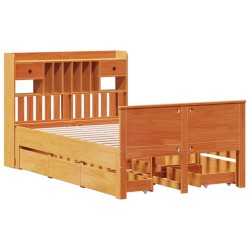 Lit bibliothèque sans matelas cire marron 135x190 cm pin massif 