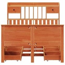 Lit bibliothèque sans matelas cire marron 135x190 cm pin massif 