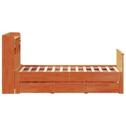 Lit bibliothèque sans matelas cire marron 135x190 cm pin massif 