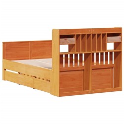 Lit bibliothèque sans matelas cire marron 135x190 cm pin massif 