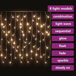 Rideau lumineux à glaçons LED 10m 400LED Blanc chaud 8fonctions 
