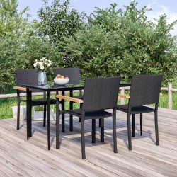 Ensemble à manger de jardin 5 pcs Noir Résine tressée 