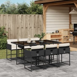 Ensemble à manger de jardin coussins 7pcs Noir Résine tressée 