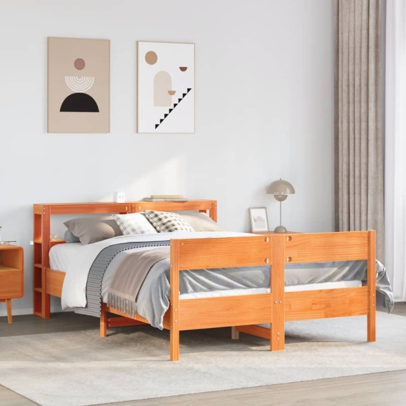 Cadre de lit sans matelas cire marron 140x200cm bois pin massif 