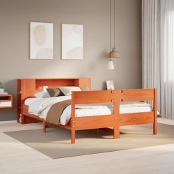 Lit bibliothèque sans matelas cire marron 150x200 cm pin massif 