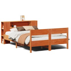 Lit bibliothèque sans matelas cire marron 150x200 cm pin massif 