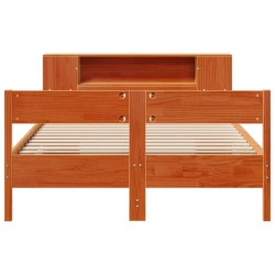 Lit bibliothèque sans matelas cire marron 150x200 cm pin massif 