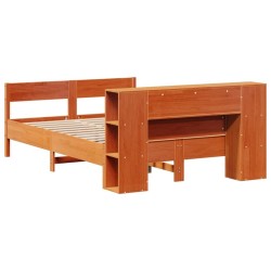 Lit bibliothèque sans matelas cire marron 150x200 cm pin massif 