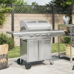 Barbecue à gaz avec 5 brûleurs argenté acier inoxydable 