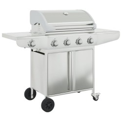 Barbecue à gaz avec 5 brûleurs argenté acier inoxydable 