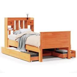 Lit bibliothèque sans matelas cire marron 100x200 cm pin massif 